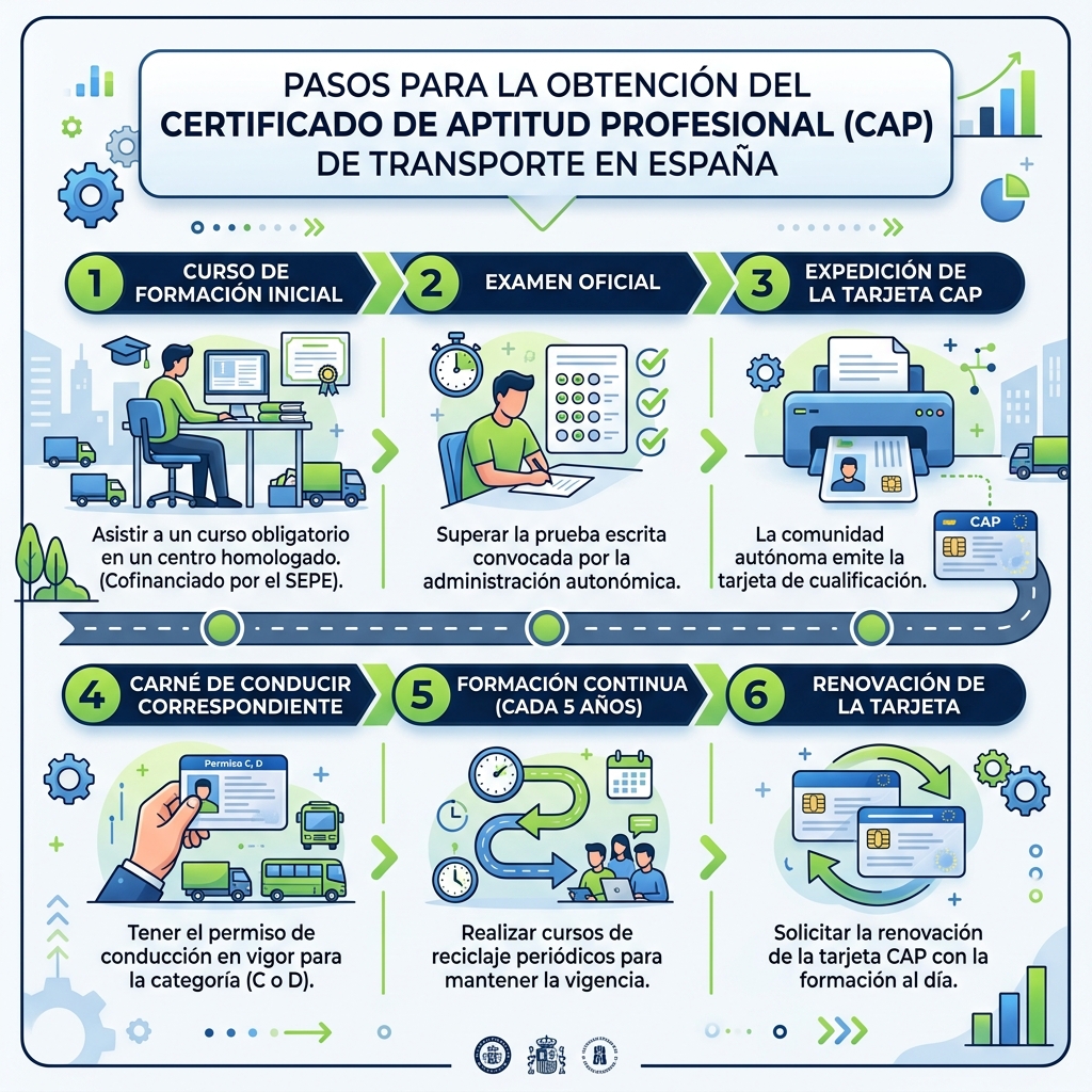 Infografía explicativa para la obtención del Certificado CAP en España