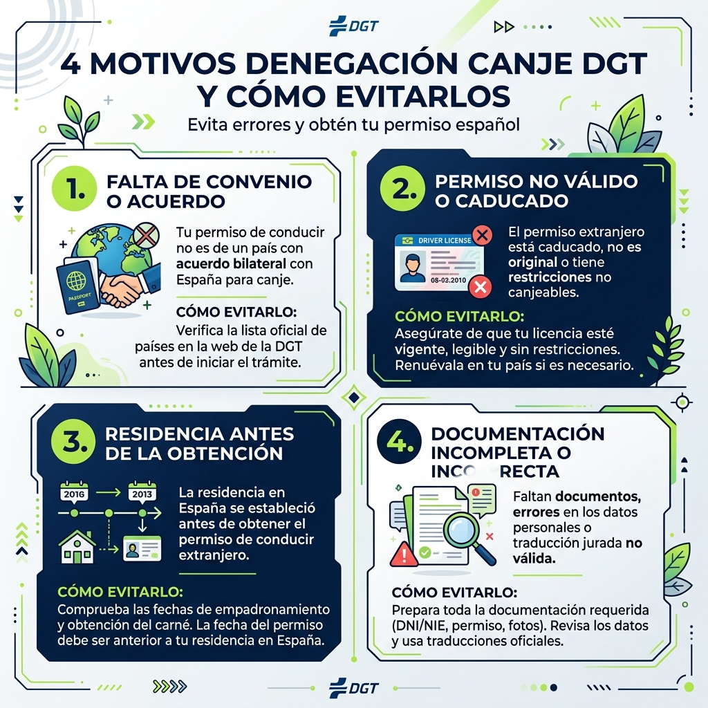 Infografía explicativa para evitar la denegación del canje en la DGT