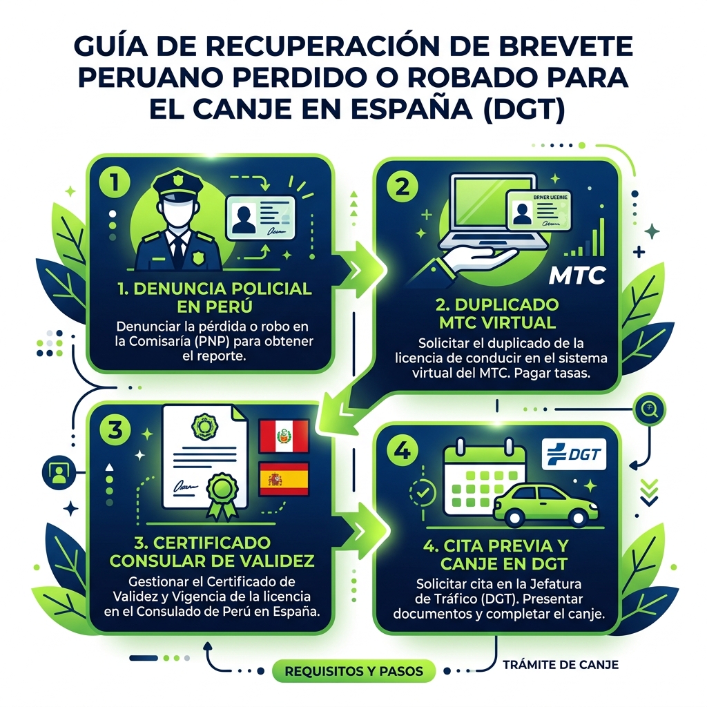 Infografía explicativa con las fases del trámite de canje en España