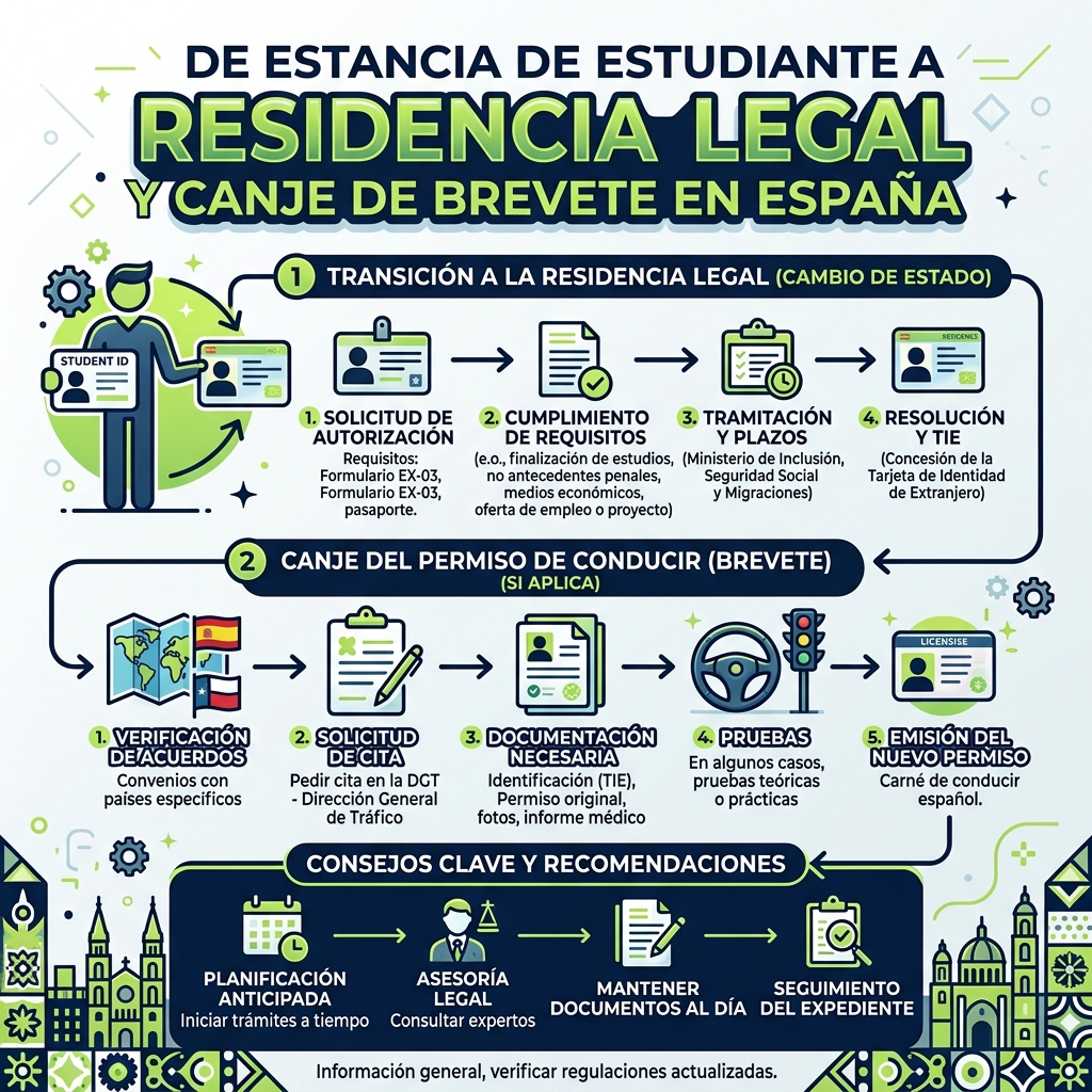 Infografía explicativa del paso de estancia de estudios a residencia laboral